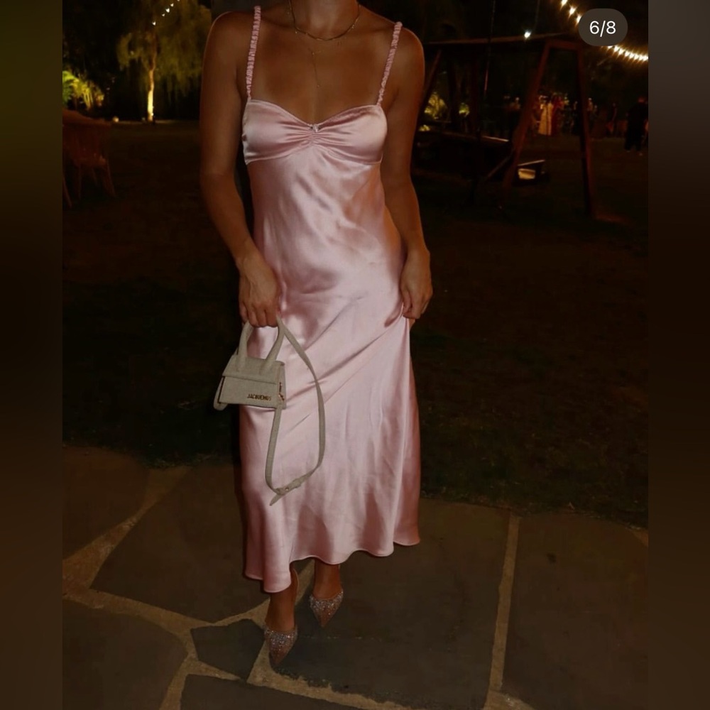 Zara dress maxi midi Light Pink satin effect wedding party cocktail evening